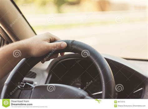 Man S Hands On The Steering Wheel Retro Toning Car Stock Image Image