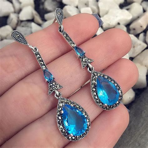 Buy 1 Pair Blue Water Drop Earrings Crystal Vintage