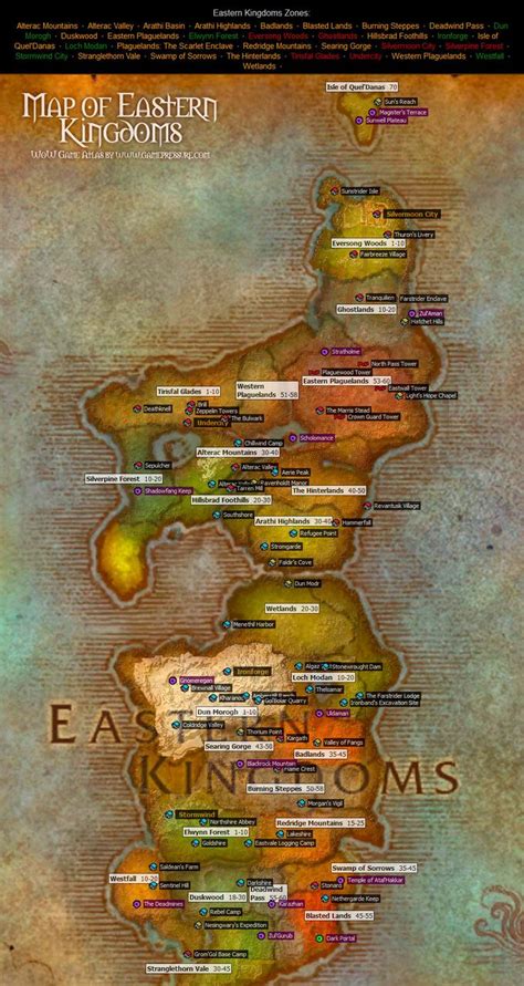 Eastern Kingdoms Map From World Of Warcraft World Of Warcraft Map