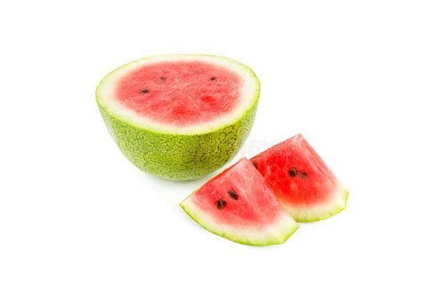 Whole Watermelon And Slices Of Watermelon Isolated On White Background
