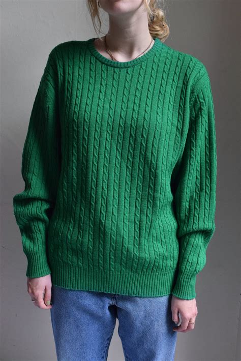 Emerald Green Merino Wool Cable Knit Sweater