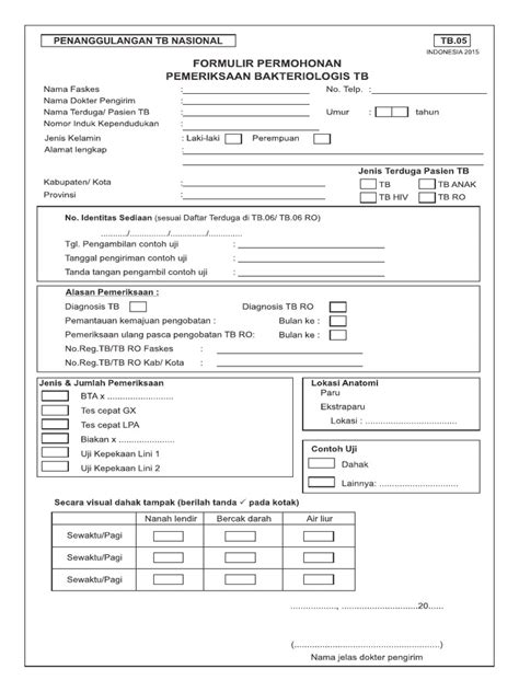 Form Permohonan Laboratorium Tbc Untuk Pemeriksaan Dahak Okpdf