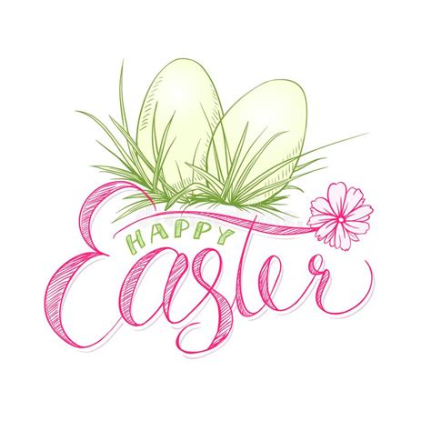 Happy Easter Card With Eggs In Grass Religion Holiday Stock Vector