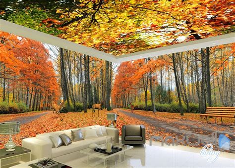 3d Autumn Forest Park Entire Living Room Wallpaper Wall Mural Art Prin