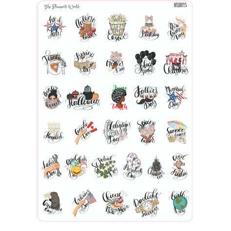 Annual Holiday Planner Stickers Assorted Holiday Stickers Sticker Sheet
