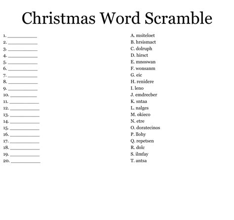 Christmas Word Scramble Worksheet Wordmint