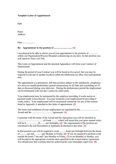 Template Letter Of Appointment In Word And Pdf Formats