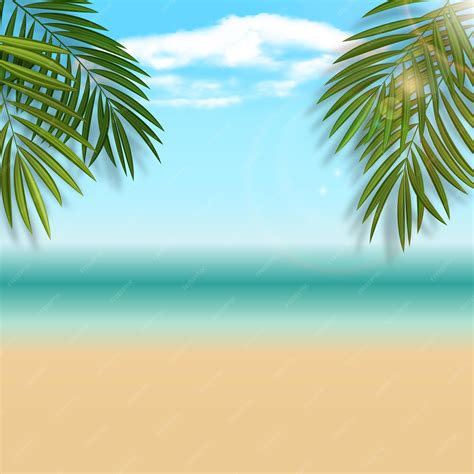 Fondo De Playa De Verano Natural Con Hojas De Palma Ilustración
