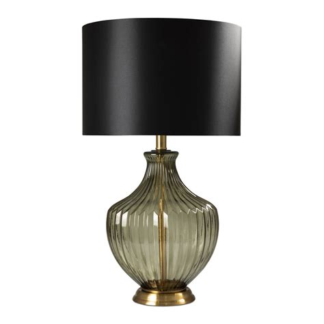 Table Lamp Glass Black With Shade 56cm
