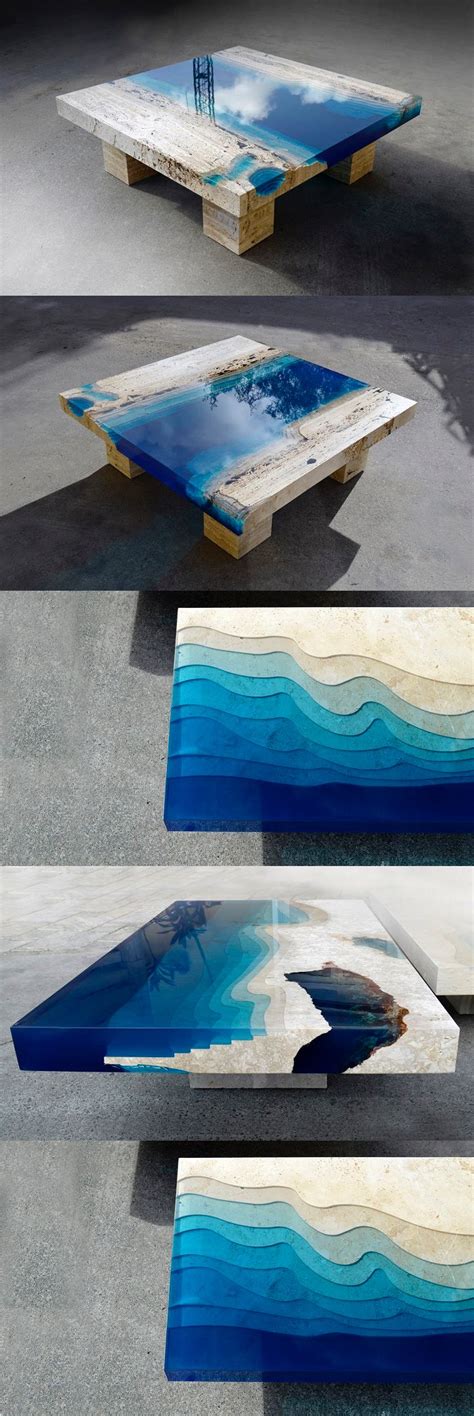A live edge epoxy table can brighten your living space in an instant. New Marble and Resin Coffee Table Captures the Soothing ...