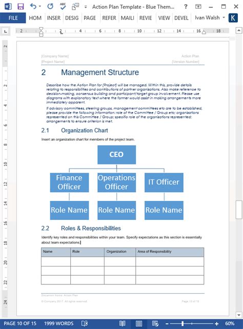 action plan template  page word template  excel