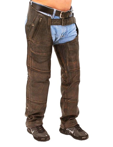 4 Pocket Vintage Brown Leather Chaps W Removable Lining Ca5500zdn Chaps Jackets Men Fashion