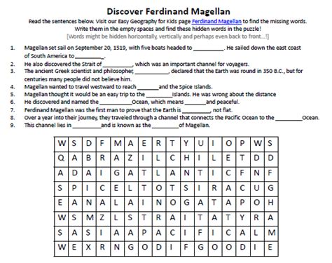 Ferdinand Magellan Worksheet Free Printable Word Search