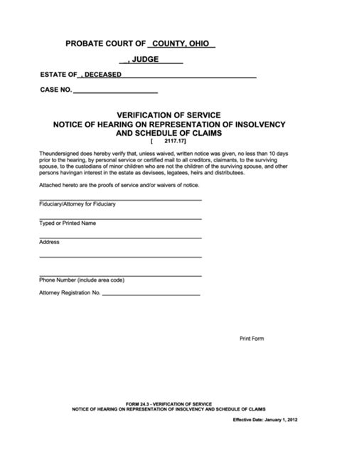 Fillable Ohio Probate Form Verification Of Service Notice Of Hearing