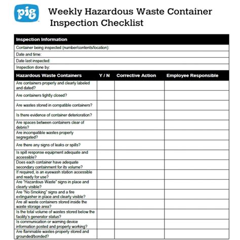 Hazardous Waste Container Storage Area Inspection Checklist Dandk