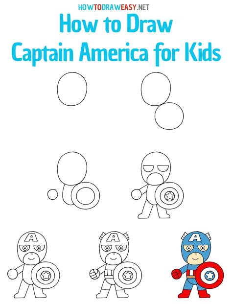 How To Draw Captain America For Kids Step By Step Art Drawings For