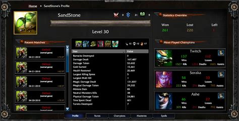 League Of Legends Profile Card From Sandstone Hosted By
