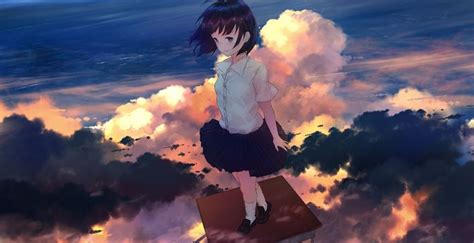 Desktop Wallpaper Above The Clouds Original Cute Anime Girl Hd