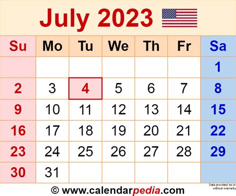 July 2023 Calendar Templates For Word Excel And Pdf