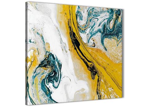 Mustard Yellow And Teal Swirl Living Room Canvas Wall Art Accessories