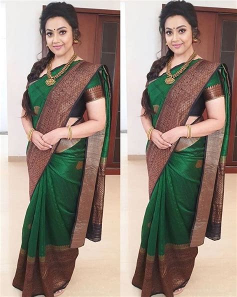 Actress Meena In A Green Silk Saree Fashionworldhub