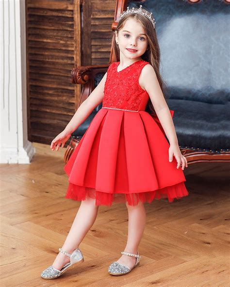 Custom Made Red Jacquard Dress With Asymmetric Skirt Kids By Brimad 795