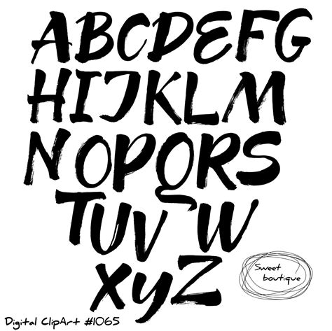 Hand Draw Alphabet Letters Font Clip Art Black Alphabet Etsy