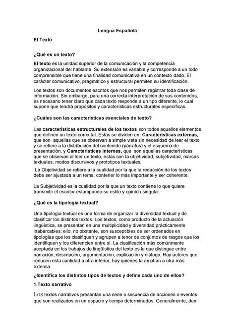 Lengua Española El Texto Lengua Española El Texto ¿qué Es Un Texto