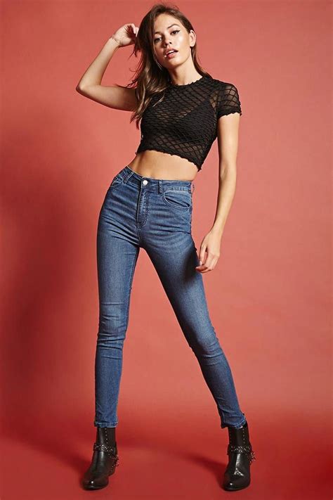 High Rise Skinny Jeans Fashion Model Poses Fashion