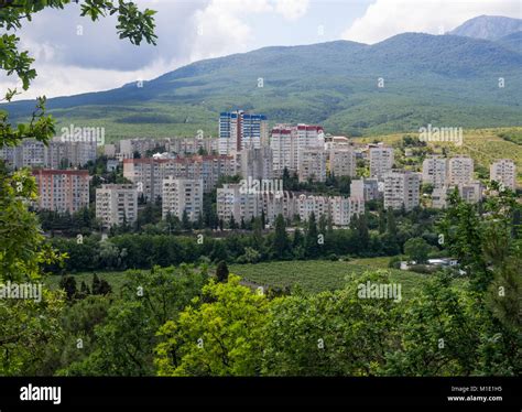View Of The High Rise Buildings Of The City Of Alushta Crimea Stock