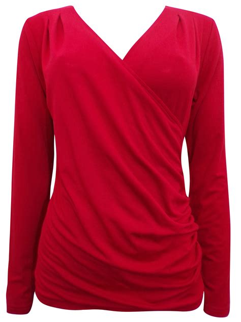 Download Pure Collection - - Pure RED Mock Wrap Long Sleeve Jersey Top - Size 8 to 20