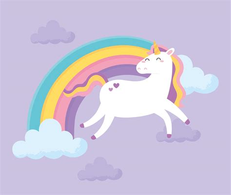 Cute Cartoon Magical Unicorn With Rainbow Download Free Vectors