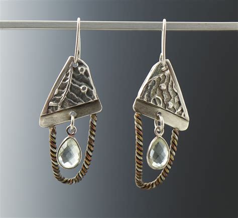 Mixed Metal Dangle Drop Earrings Silver Brass Copper Hand Forged