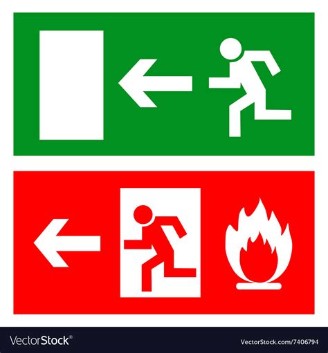 Emergency Fire Exit Door And Exit Door Sign With Vector Image