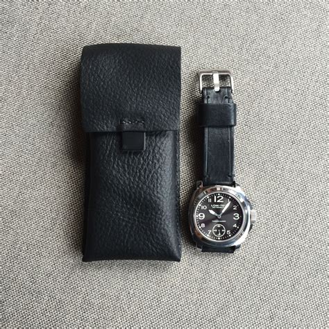 Bas And Lokes Manolo Black Handmade Leather Watch Pouch And Matching