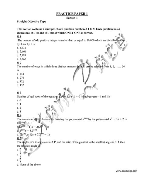 Jee main 2020 paper key. JEE Mains Mathematics Model Paper 3 page 1 | Mathematics ...