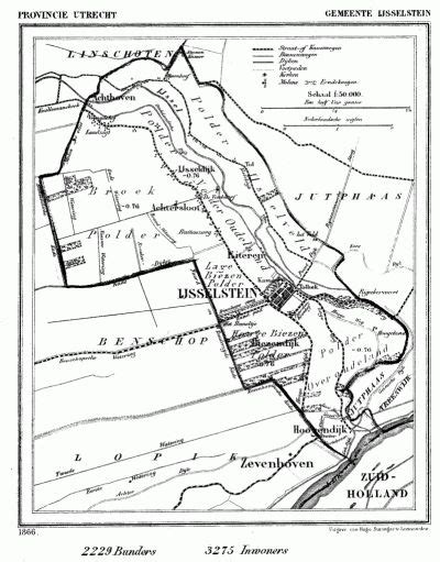 Gemeente ijsselstein ⭐ , koninkrijk der nederlanden, overtoom, 1: gemeente IJsselstein in ca. 1870 kaart J. Kuijper | Kaarten