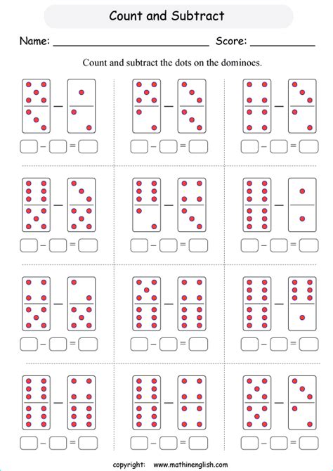Also, the 1st grade worksheets are attractive and less intimidating enabling your child to enjoy the learning process. Subtract the dots on these Dominoes. Subtraction within 10 ...