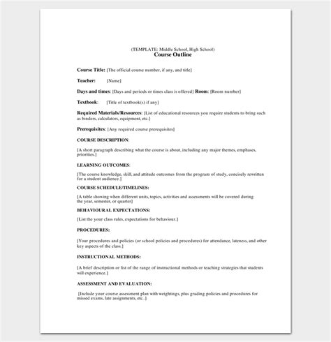 Course Outline Template 10 Samples For Word And Pdf Format