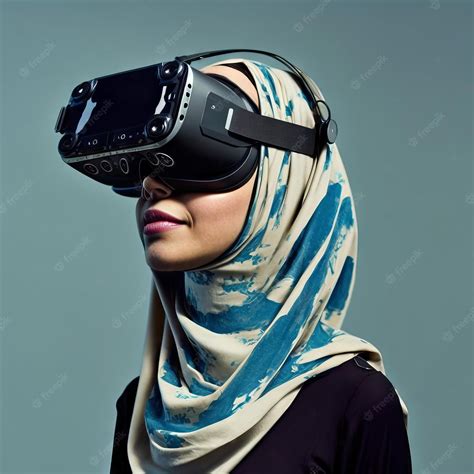 Premium Photo Hijab Woman Wearing Virtual Reality Goggles Future Technology Concept Generative Ai