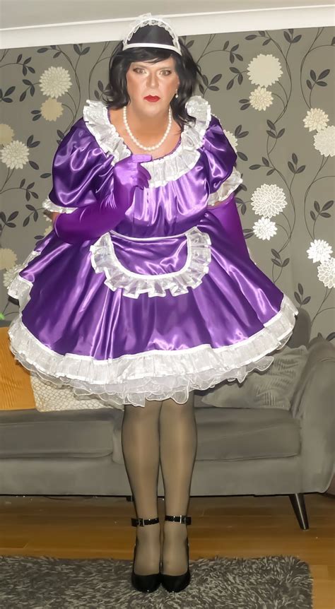 Purple Satin French Maids Uniform With Optional Knickers And Petticoats