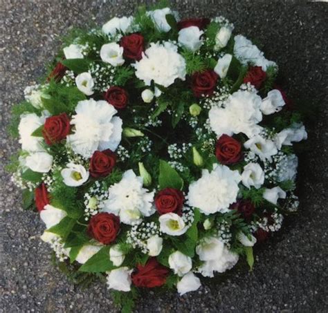 Funeral Flowers - Red Rose and White Wreath