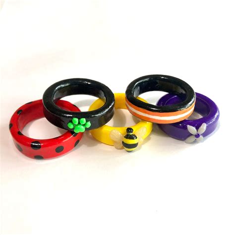 Miraculous Ladybug Themed Rings Polymer Clay Statement Ring Etsy