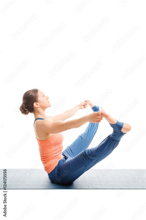 Woman Doing Ashtanga Vinyasa Yoga Asana Upavistha Konasana Stock Foto