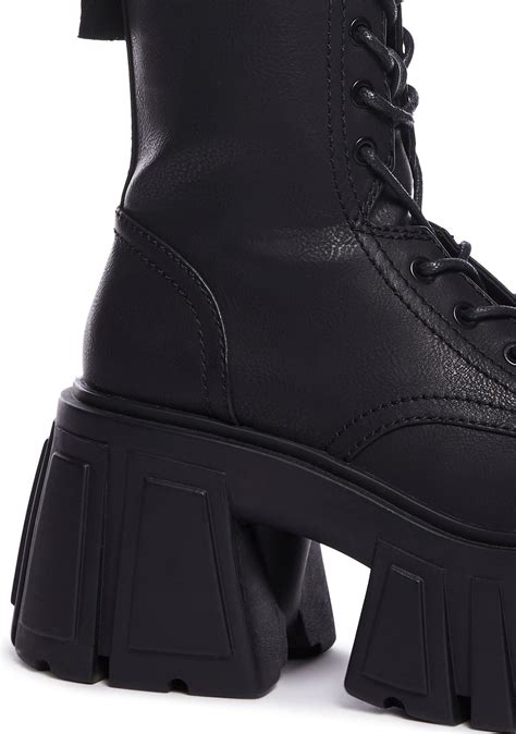 Widow Vegan Leather Platform Combat Boots Black Dolls Kill