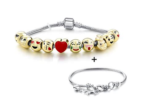 Emoji Charms Bracelet Gold Plated With 10pcs Enamel Smiley Faces Beads