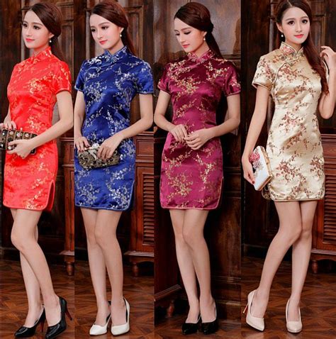 Silk Chinese Style Sexy Lace Embroidery Satin Cheongsam Fashion New Qipao Chinese Dress Short