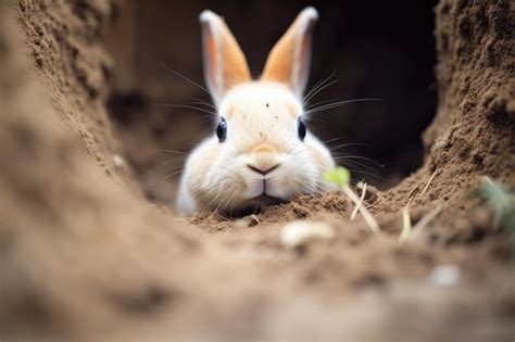 Premium Ai Image Rabbit Entering A Freshly Dug Hole