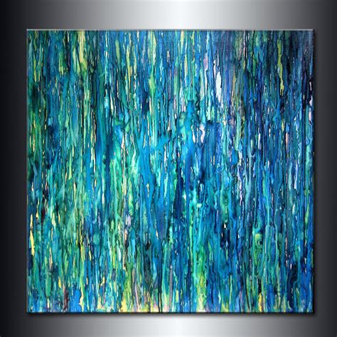 Oversize Modern Abstract Painting Contemporary Blue Green Art On Canva