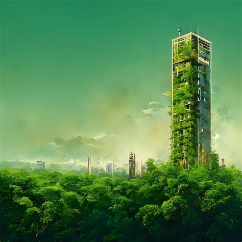 Premium Ai Image Tall Building Covered With Green Trees